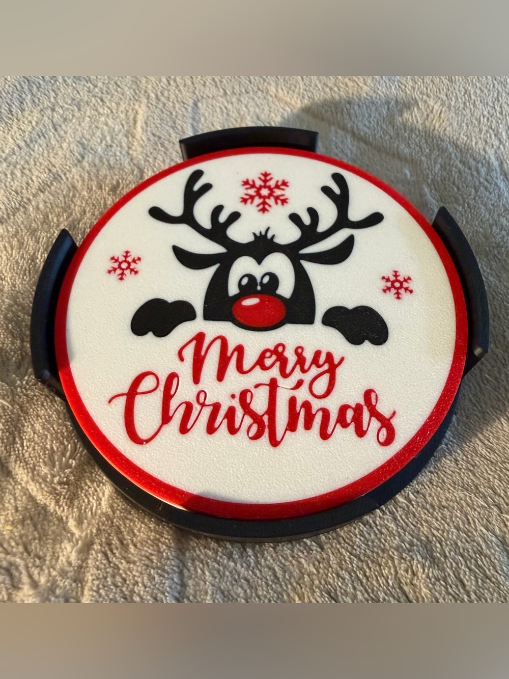 Hand Crafted 3D Printed Merry Christmas Reindeer Coaster - NWOT